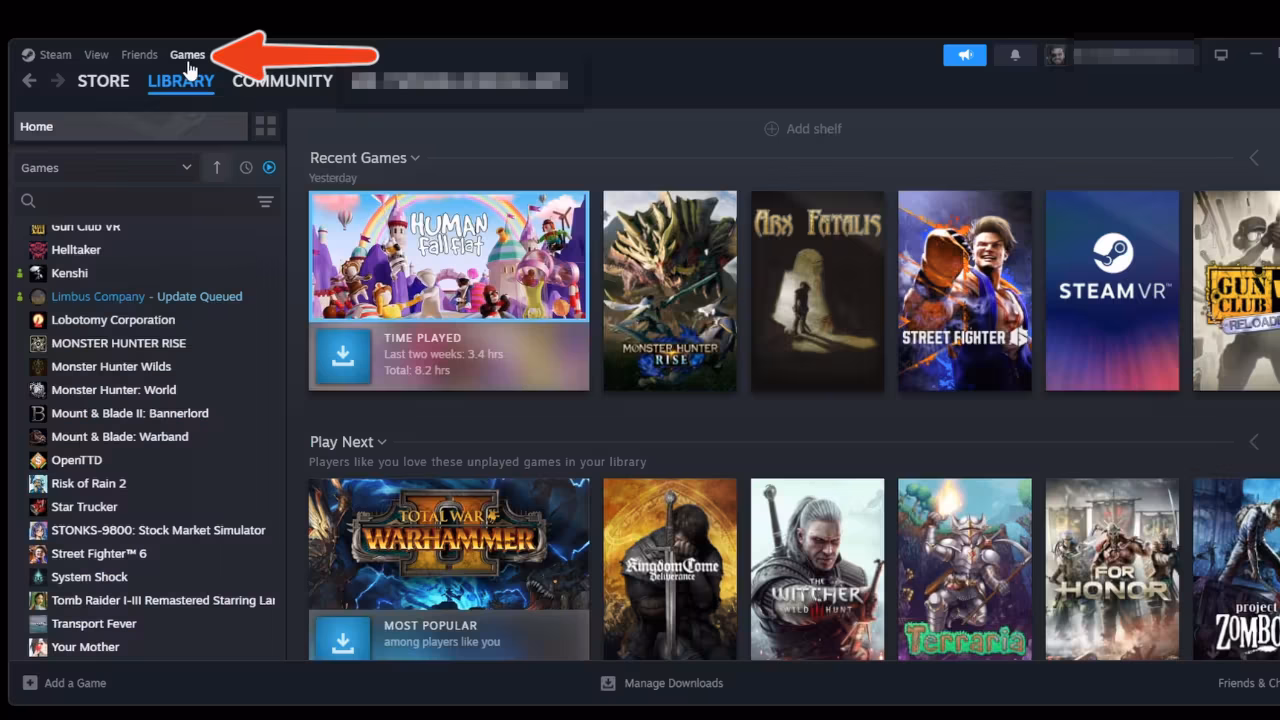 Select "Games" from the Top Left