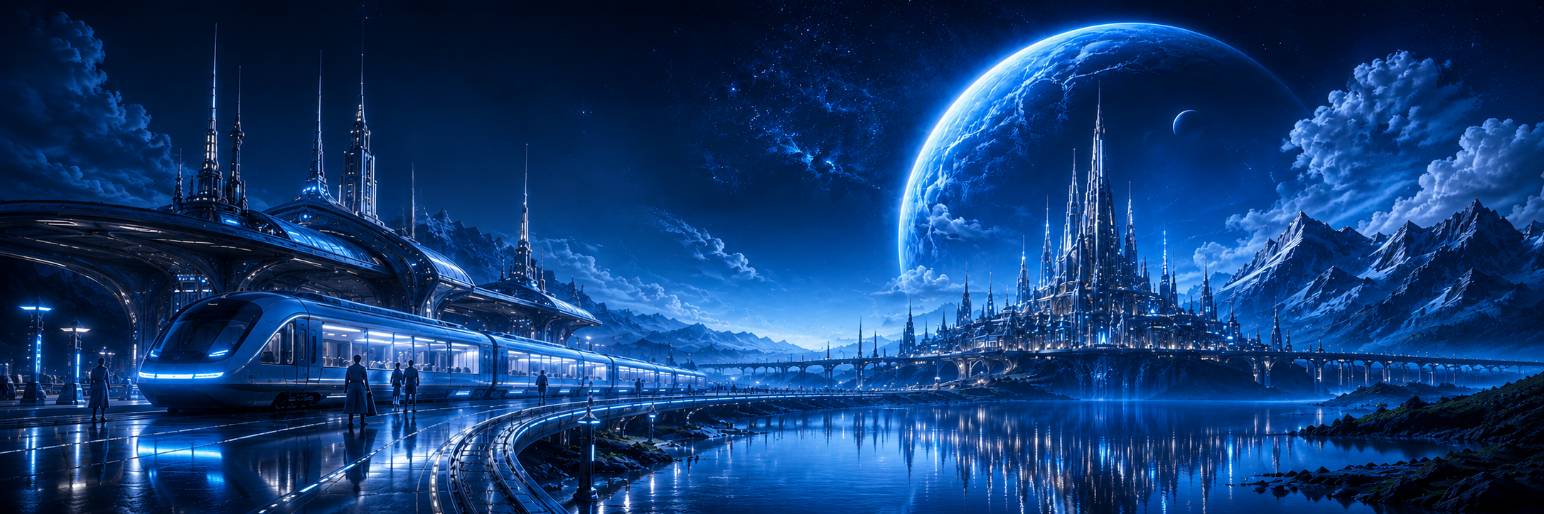 A futuristic sci-fi cityscape at night